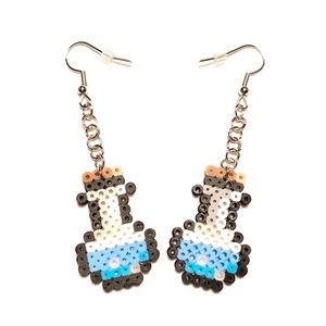 Handmade Mini Perler Bead Blue/Black Potion/Science Beaker Earrings. New